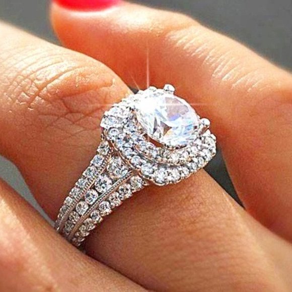 🔥 Cubic Hollow Round Square Zircon Wedding Ring for Women, PD133 - Picture 4 of 5